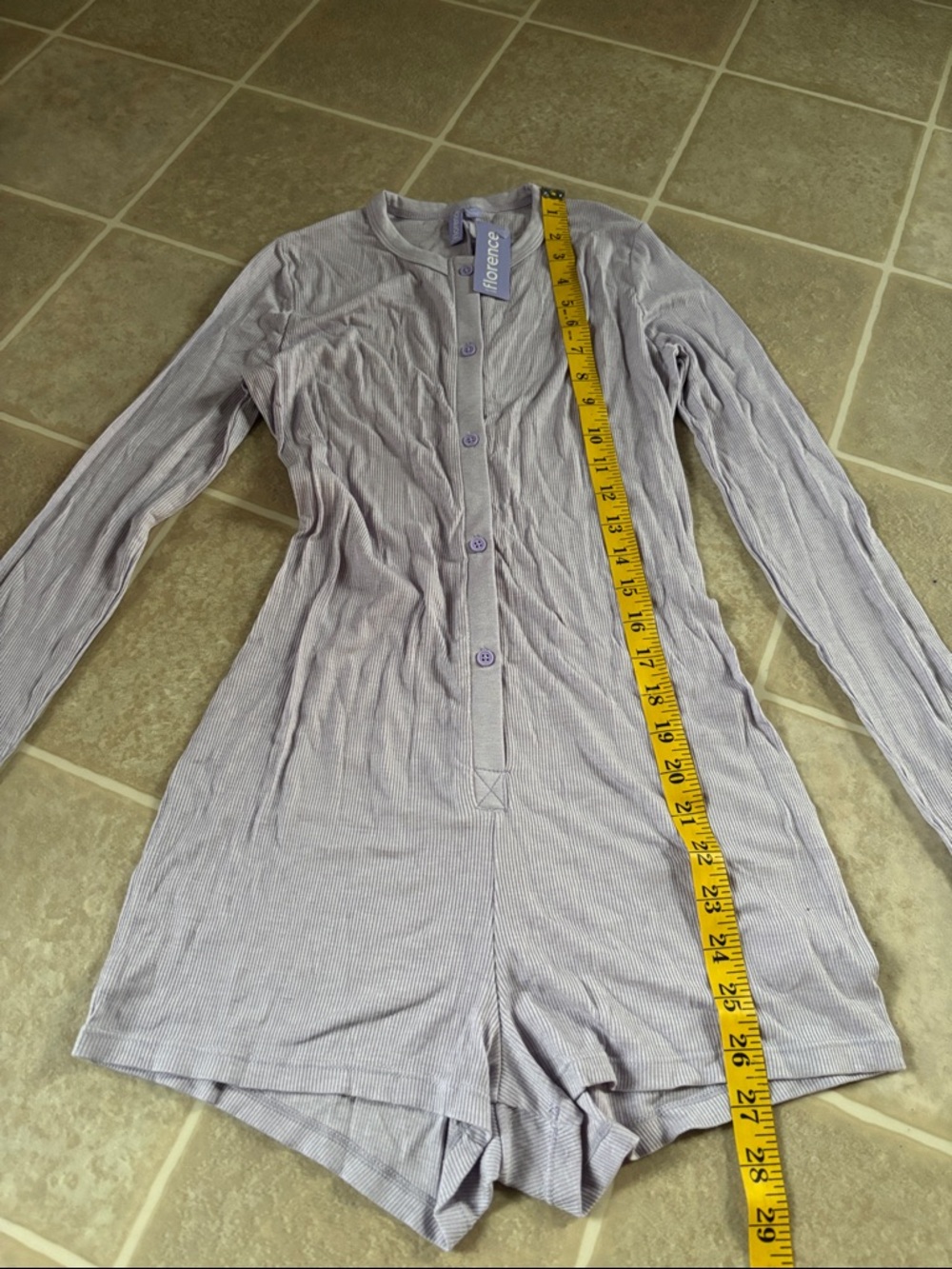 Long-Sleeve Lilac Ribbed Henley Romper - Picture 4 of 5